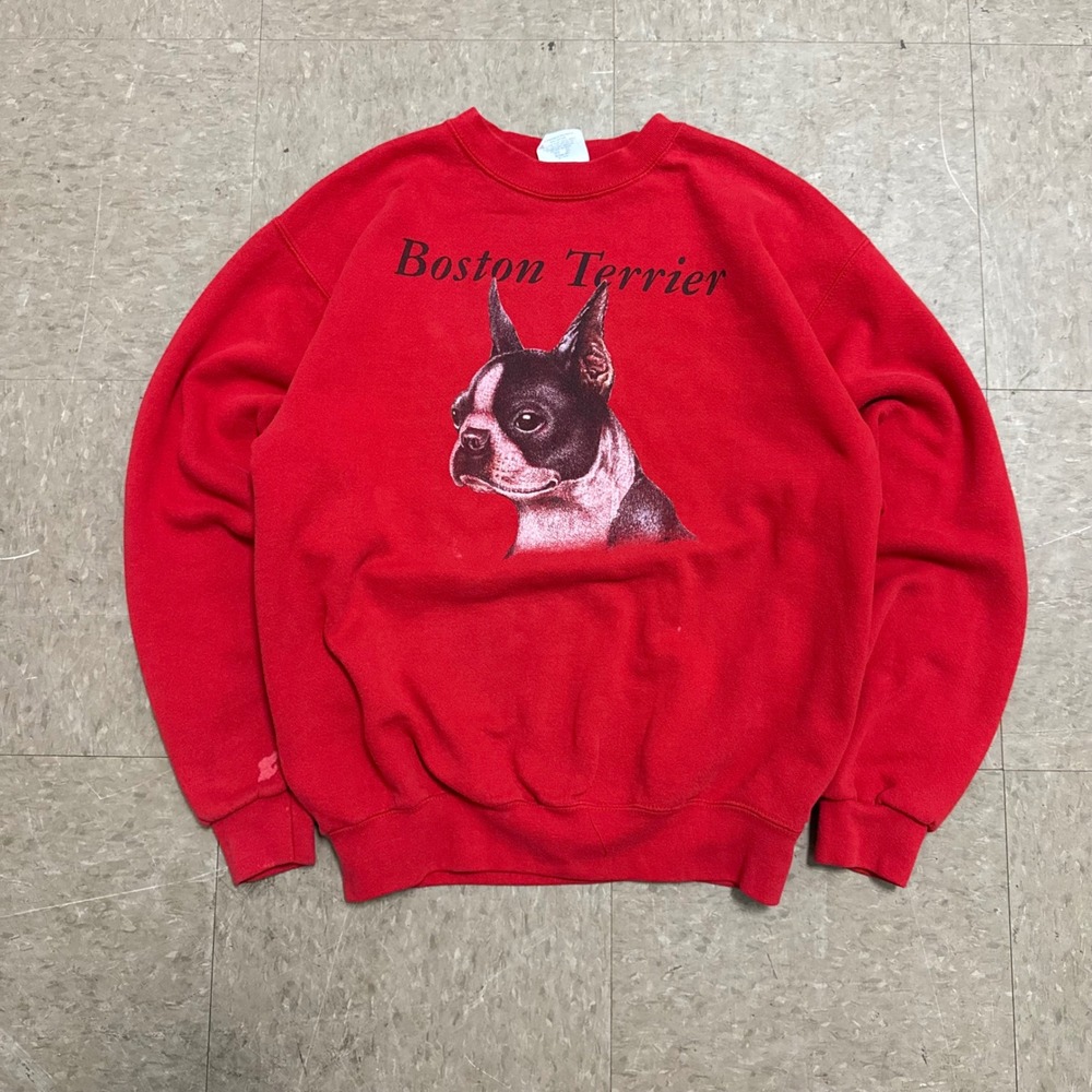 Vintage 90s Boston Terrier Graphic Red Crewneck Pullover Size M - Made in USA